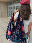 Navy Earthy Floral Slouchy Oversized Tote Boho Bag