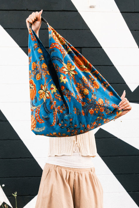 Cobalt Floral Slouchy Oversized Tote Boho Bag
