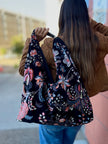 Black Whimsical Floral Boho Bag