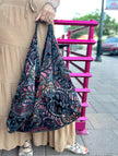 Black Paisley Slouchy Oversized Tote Boho Bag