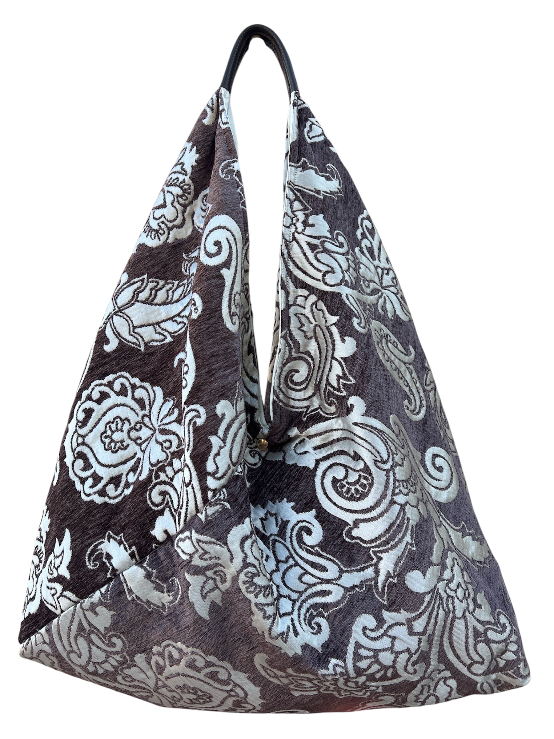 Chocolate Brown & Cream Slouchy Oversized Chenille Tote Boho Bag