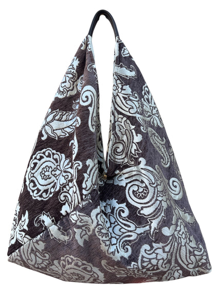 Chocolate Brown & Cream Slouchy Oversized Chenille Tote Boho Bag