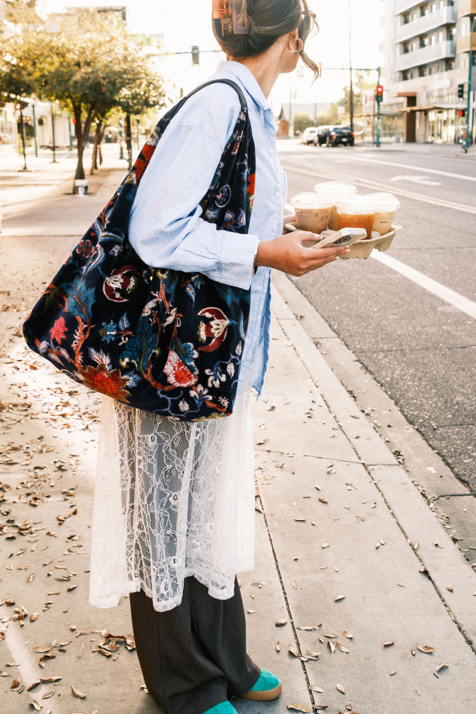 Navy Earthy Floral Statement Boho Bag