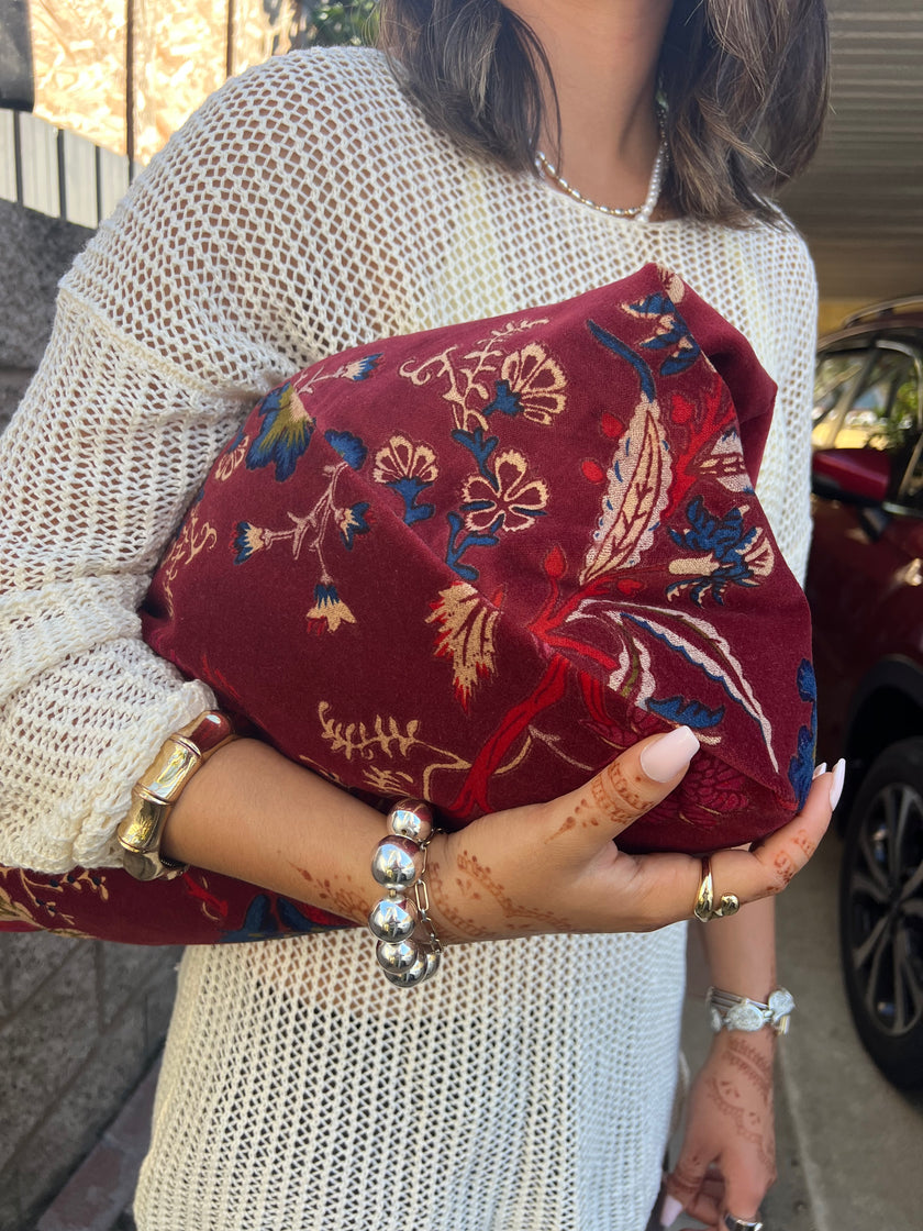 Cranberry Slouchy Oversized Velvet Tote Boho Bag