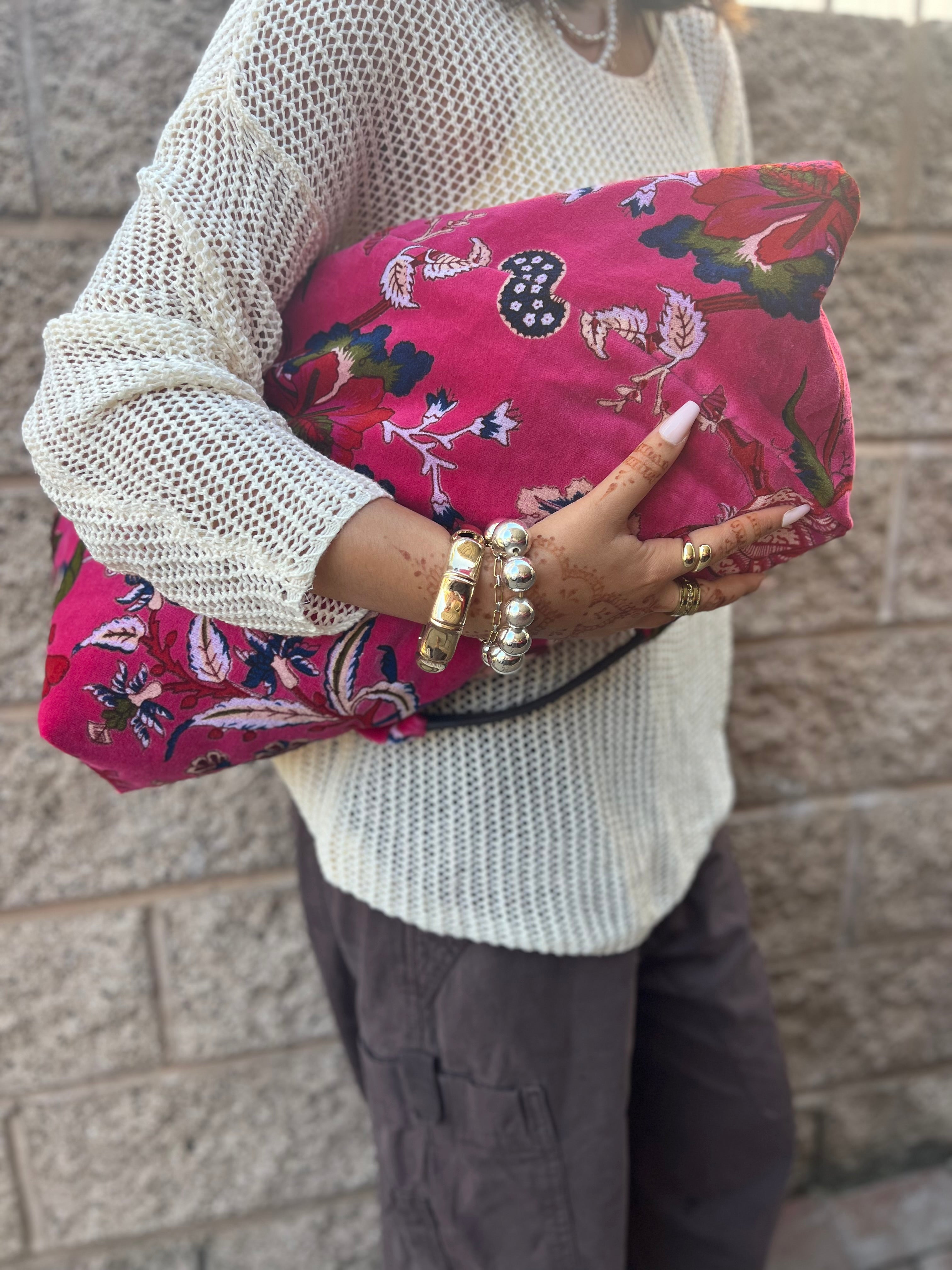Hot Pink Slouchy Oversized Velvet Tote Boho Bag