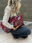 Cherry & Silver Slouchy Oversized Chenille Tote Boho Bag