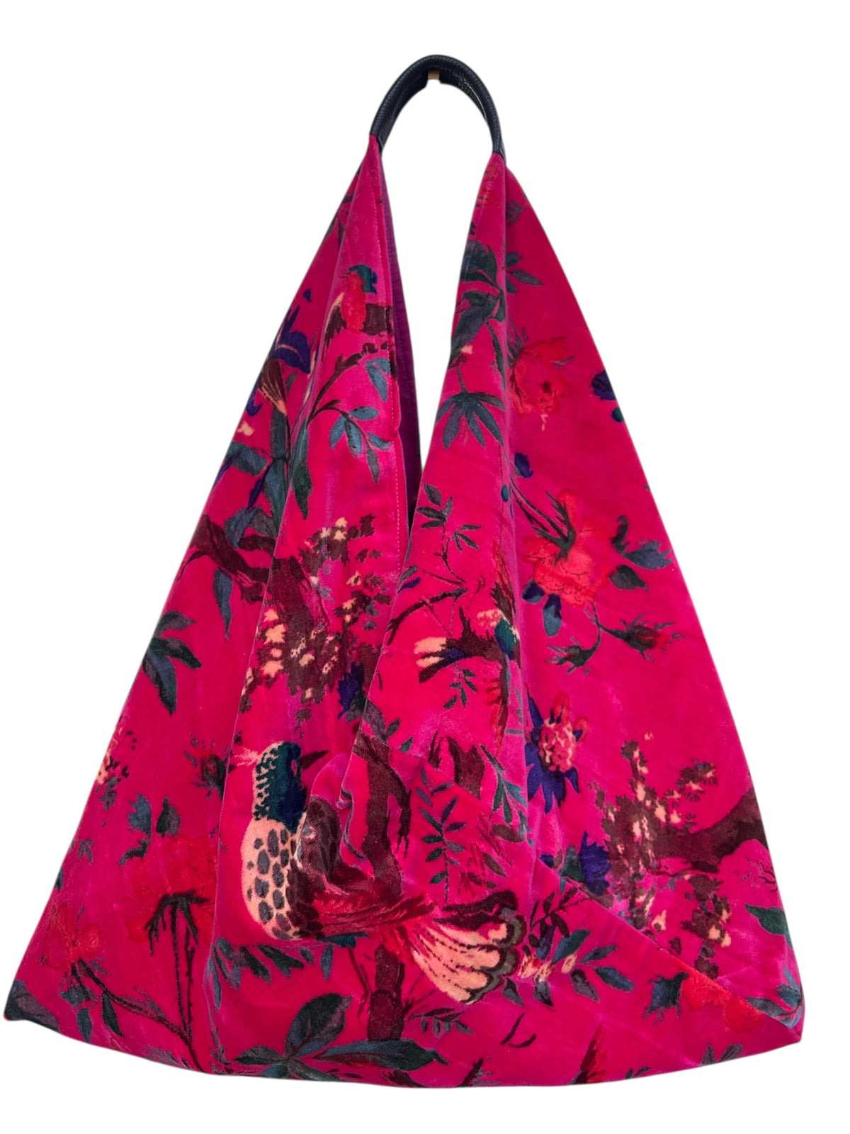 Pink Floral Bird Slouchy Oversized Tote Boho Bag