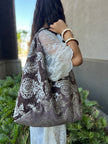 Chocolate Brown & Cream Slouchy Oversized Chenille Tote Boho Bag