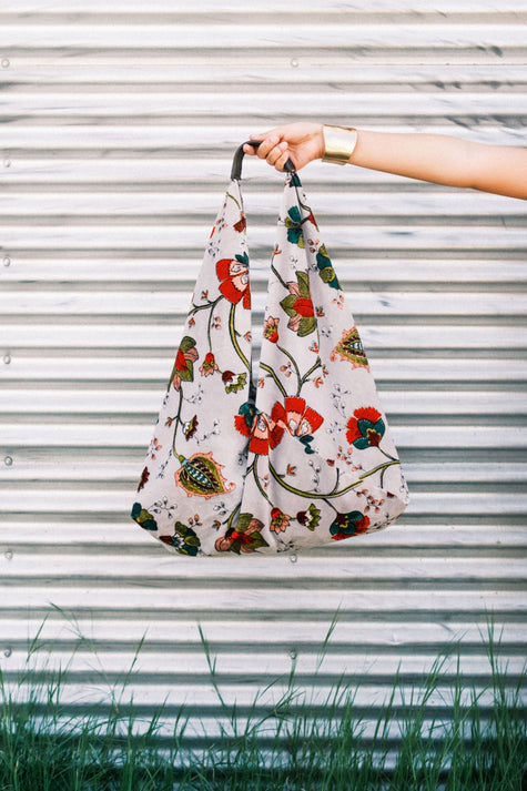 Silver Earthy Floral Statement Boho Bag