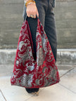 Cherry & Silver Slouchy Oversized Chenille Tote Boho Bag