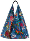 Ocean Blue Floral Slouchy Oversized Tote Boho Bag