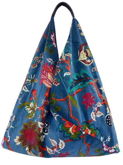 Ocean Blue Floral Slouchy Oversized Tote Boho Bag