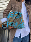 Turquoise & Gold Slouchy Oversized Chenille Tote Boho Bag