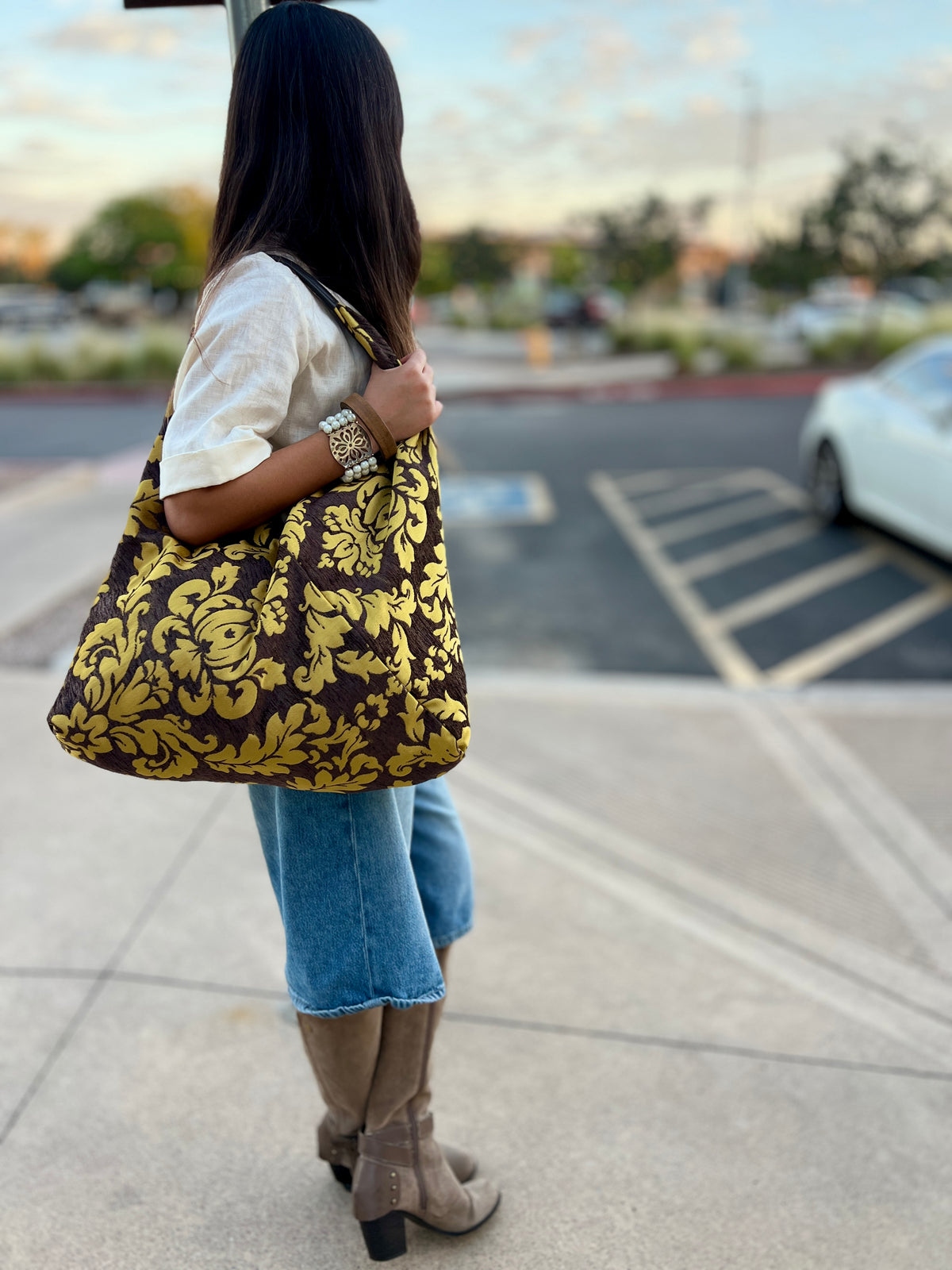 Chocolate & Orche Slouchy Oversized Chenille Tote Boho Bag