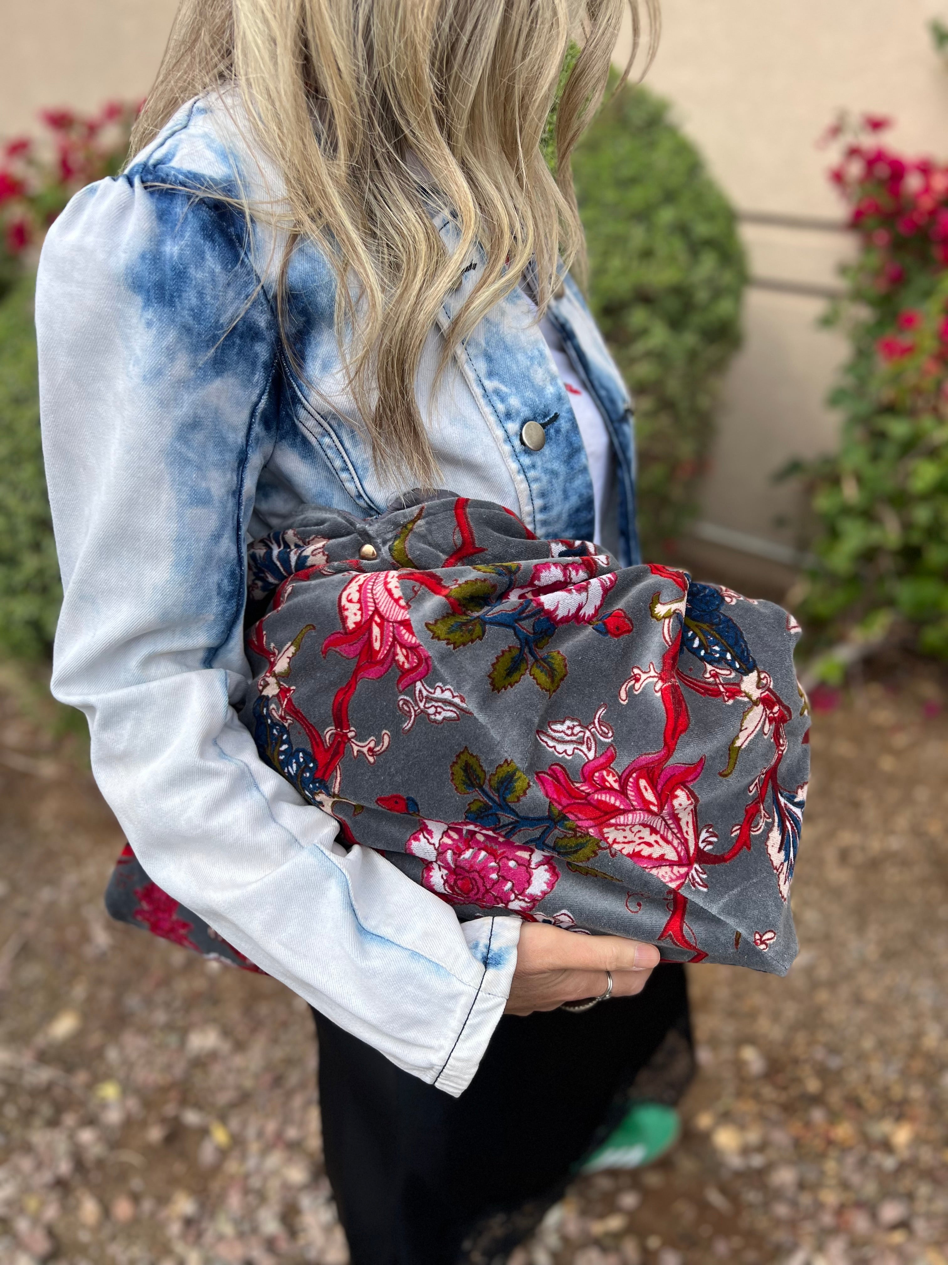 Slate Floral Slouchy Oversized Tote Boho Bag