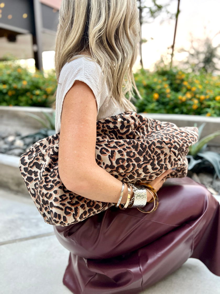 Leopard Velvet Slouchy Oversized Tote Boho Bag