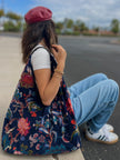 Navy Earthy Floral Slouchy Oversized Tote Boho Bag