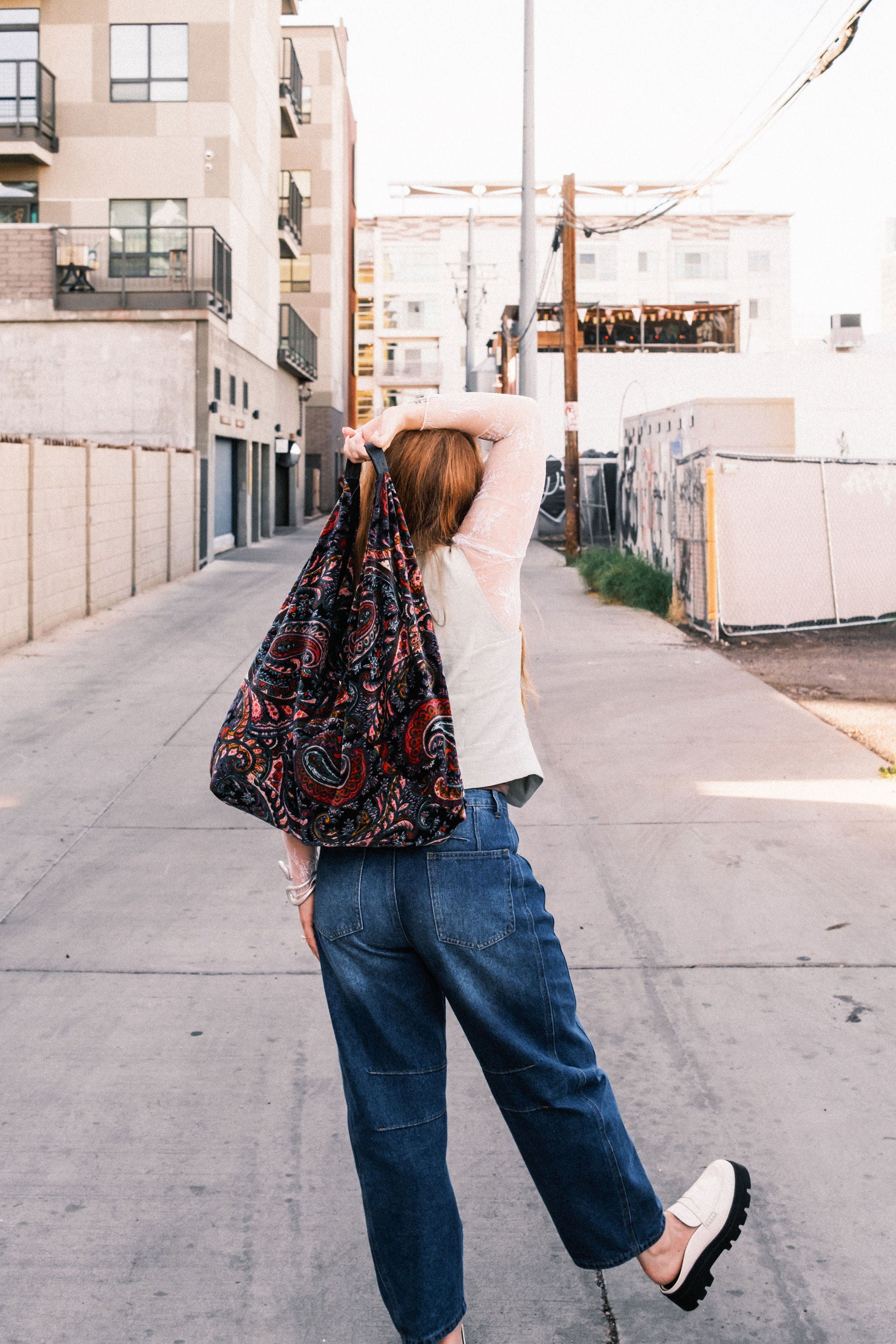 Black Paisley Slouchy Oversized Tote Boho Bag