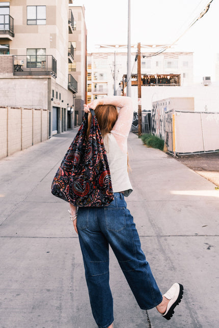 Black Paisley Slouchy Oversized Tote Boho Bag