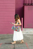 Blue Floral Bird Slouchy Oversized Tote Boho Bag