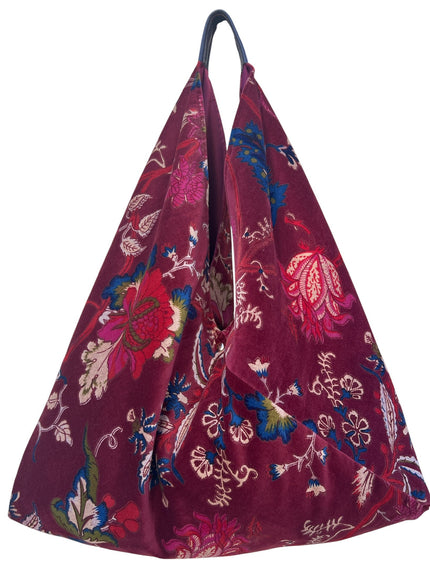 Cranberry Slouchy Oversized Velvet Tote Boho Bag