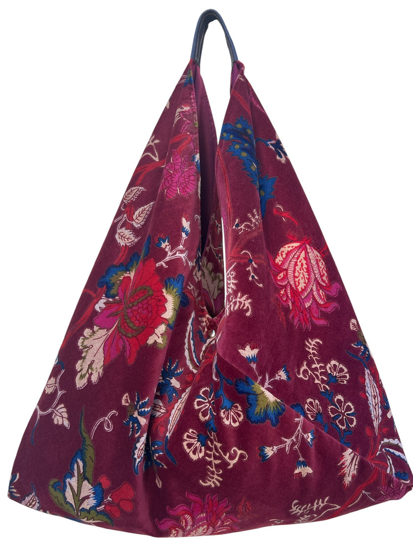 Cranberry Slouchy Oversized Velvet Tote Boho Bag