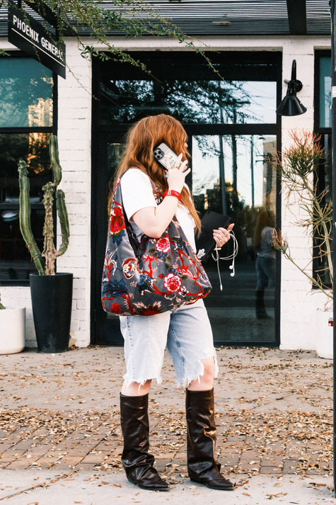 Slate Floral Statement Boho Bag