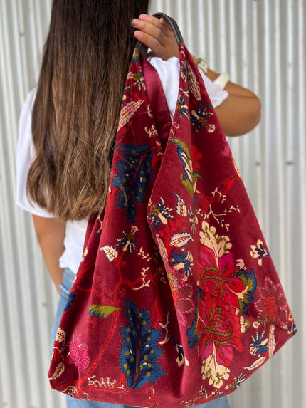 Cranberry Slouchy Oversized Velvet Tote Boho Bag