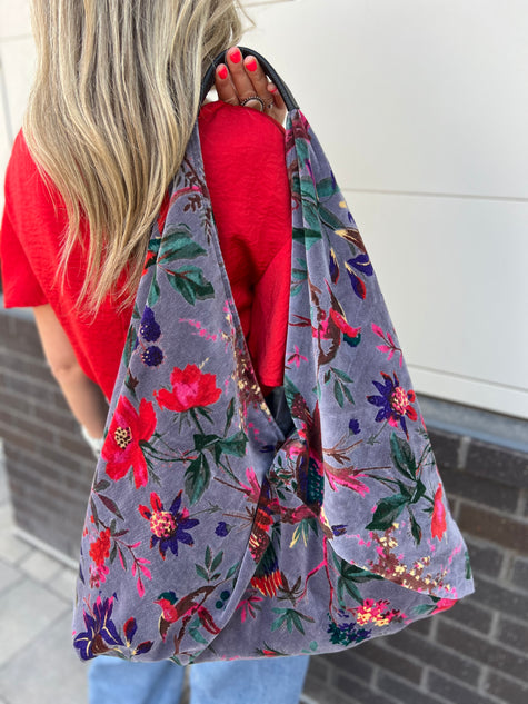 NEW: Smoky Plum Floral Bird Slouchy Oversized Tote Boho Bag