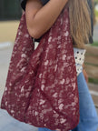 Lace Burgundy Slouchy Oversized Tote Boho Bag