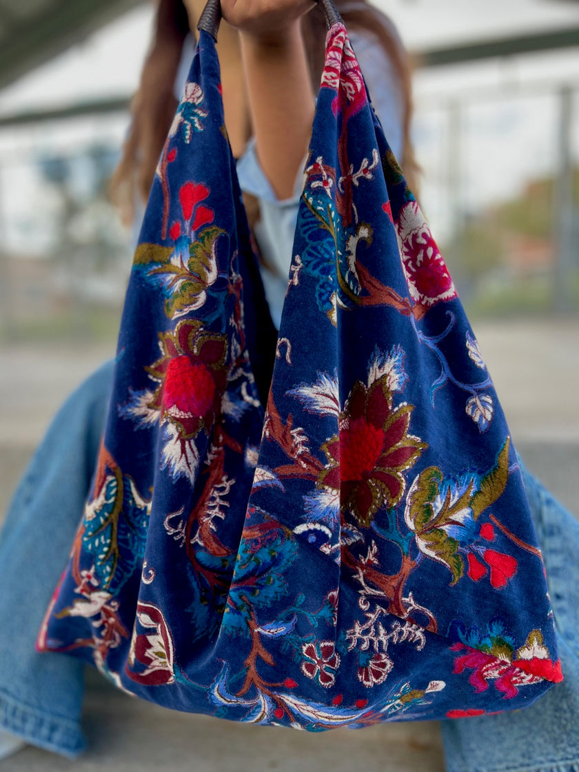 Navy Floral Boho Bag