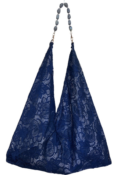 Navy Lace Slouchy Oversized Tote Boho Bag
