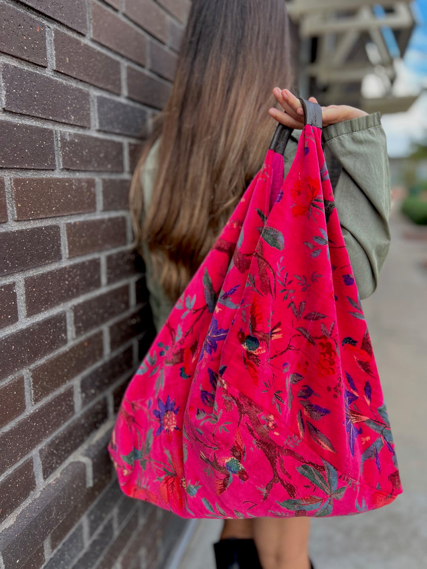 Pink Floral Bird Boho Bag