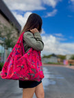 Pink Floral Bird Boho Bag