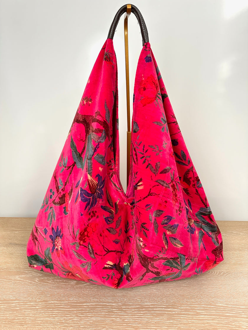 Pink Floral Bird Boho Bag